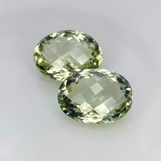 26.30 Cts. Green Amethyst 18x13.5mm Checkerboard Oval Shape AA+ Grade Gemstones Parcel - Total 2 Pcs.