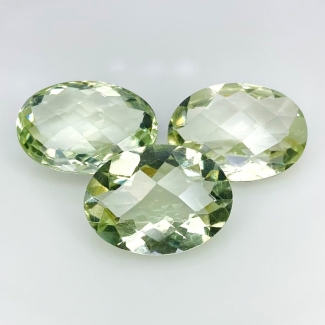 29.40 Cts. Green Amethyst 18x13mm Checkerboard Oval Shape AA+ Grade Gemstones Parcel - Total 3 Pcs.