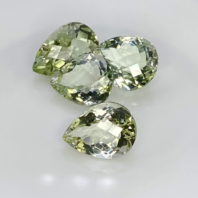 30.90 Cts. Green Amethyst 14.5x11.5-16x11.5mm Checkerboard Pear Shape AA+ Grade Gemstones Parcel - Total 4 Pcs.