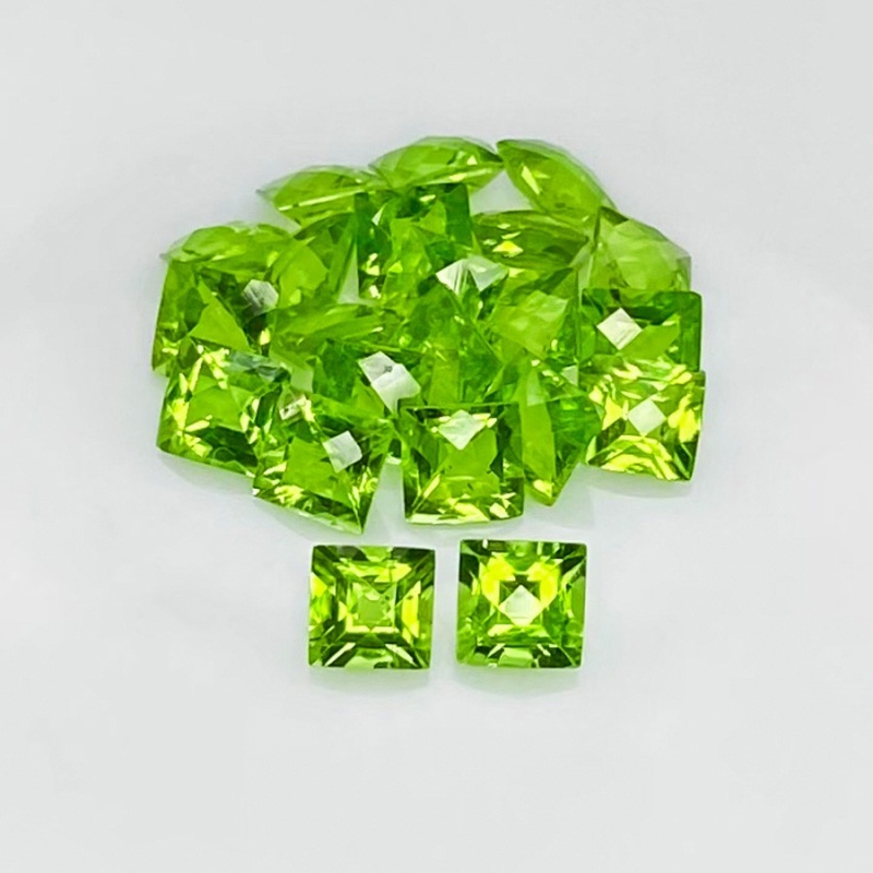 26.15 Cts. Peridot 6mm Checkerboard Square Shape AAA Grade Gemstones Parcel - Total 22 Pcs.