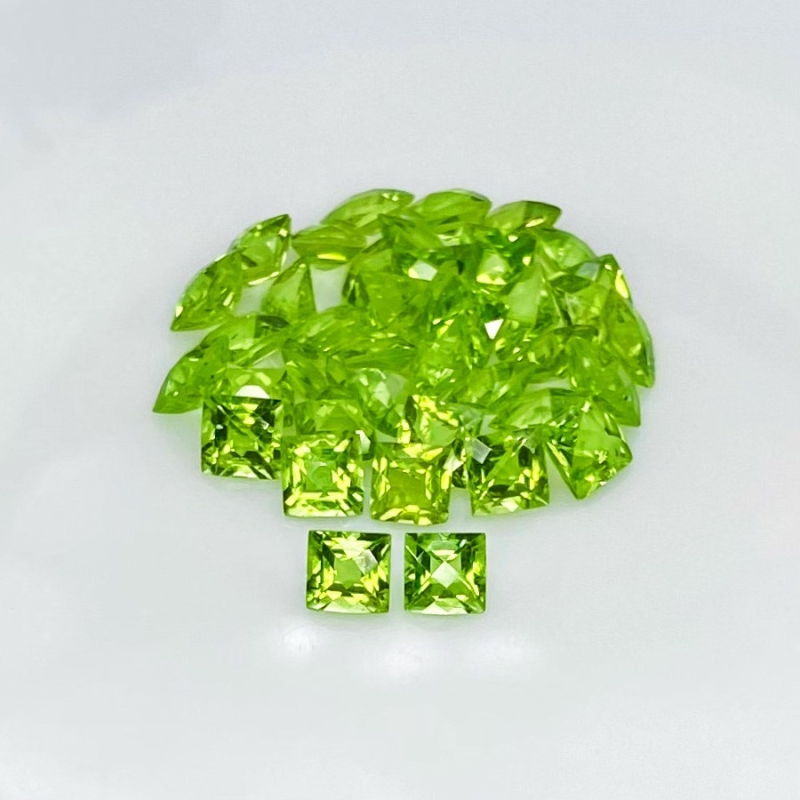 27.80 Cts. Peridot 5mm Checkerboard Square Shape AAA Grade Gemstones Parcel - Total 39 Pcs.