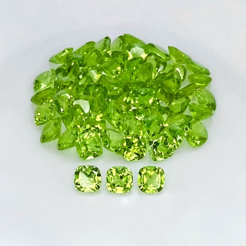 34.35 Cts. Peridot 5mm Faceted Square Cushion Shape AAA Grade Gemstones Parcel - Total 60 Pcs.