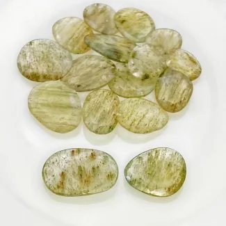 77.05 Carat Green Rutile 12.5-21mm Rose Cut Irregular Shape AA Grade Gemstones Parcel - Total 16 Pcs.