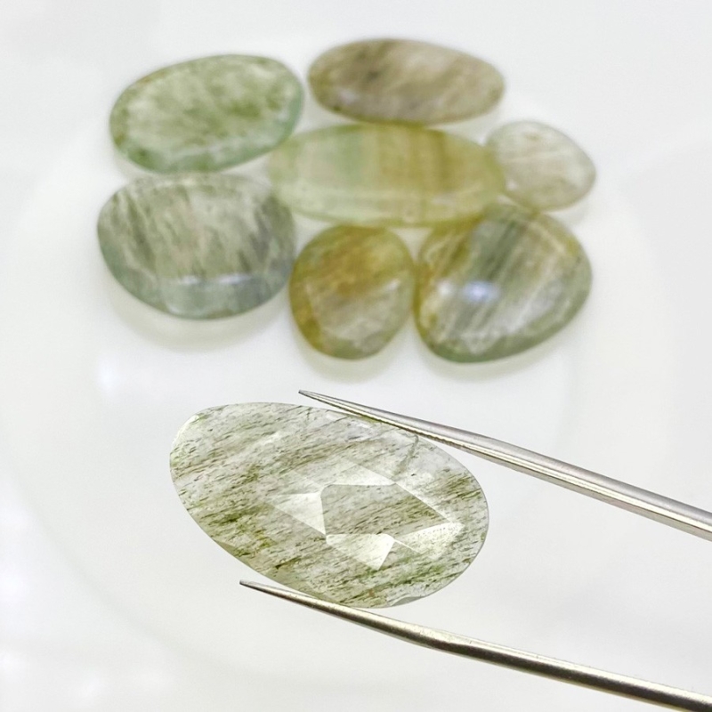 126.65 Carat Green Rutile 18-32mm Rose Cut Irregular Shape AA Grade Gemstones Parcel - Total 8 Pcs.