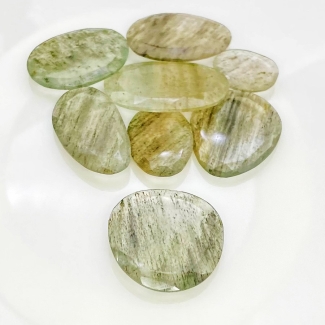 126.65 Carat Green Rutile 18-32mm Rose Cut Irregular Shape AA Grade Gemstones Parcel - Total 8 Pcs.