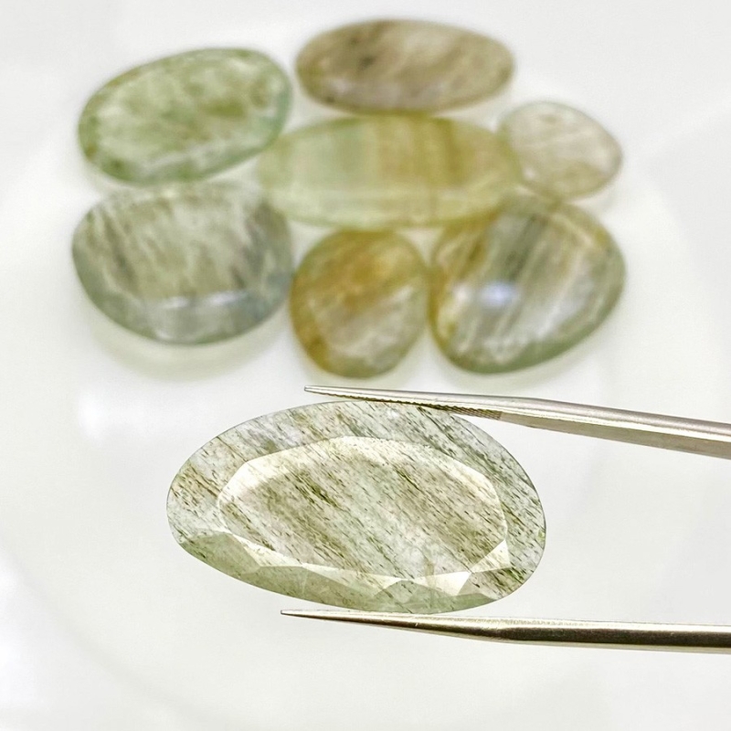 126.65 Carat Green Rutile 18-32mm Rose Cut Irregular Shape AA Grade Gemstones Parcel - Total 8 Pcs.