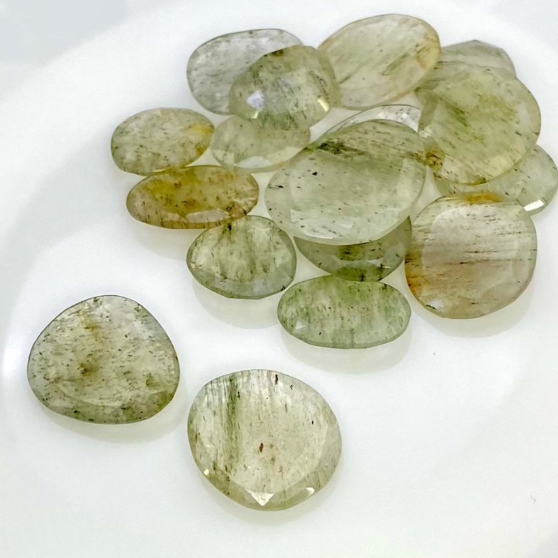 107.55 Carat Green Rutile 13.5-22mm Rose Cut Irregular Shape AA Grade Gemstones Parcel - Total 17 Pcs.