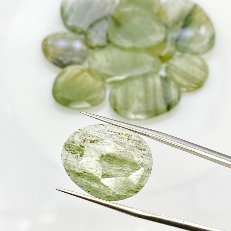 102 Carat Green Rutile 15-28mm Rose Cut Irregular Shape AA Grade Gemstones Parcel - Total 12 Pcs.