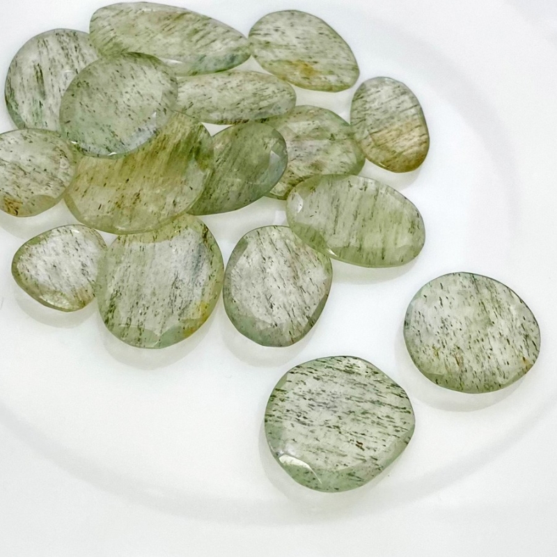 121.75 Carat Green Rutile 13.5-24mm Rose Cut Irregular Shape AA Grade Gemstones Parcel - Total 16 Pcs.
