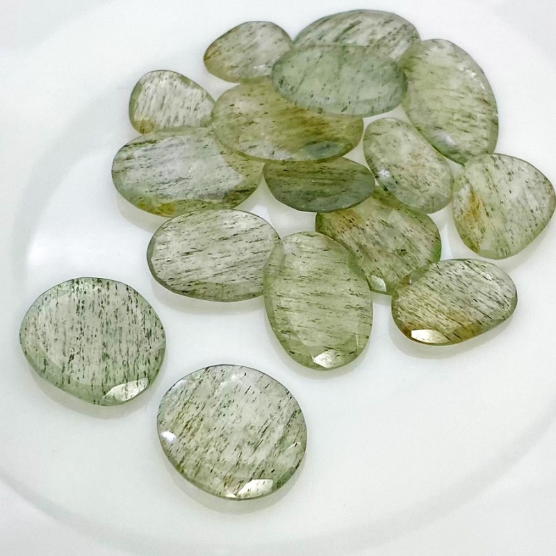 121.75 Carat Green Rutile 13.5-24mm Rose Cut Irregular Shape AA Grade Gemstones Parcel - Total 16 Pcs.