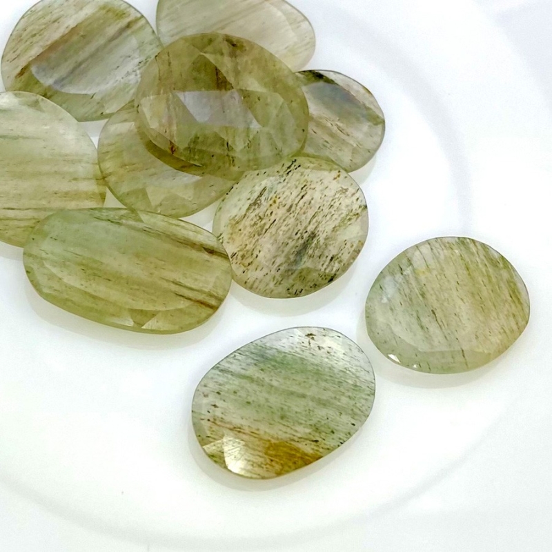 116.75 Carat Green Rutile 18-26mm Rose Cut Irregular Shape AA Grade Gemstones Parcel - Total 10 Pcs.
