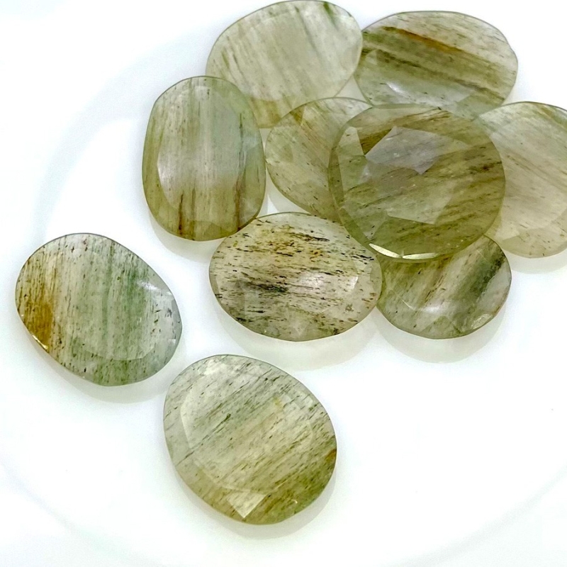 116.75 Carat Green Rutile 18-26mm Rose Cut Irregular Shape AA Grade Gemstones Parcel - Total 10 Pcs.