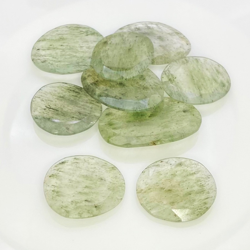 128.6 Carat Green Rutile 22-31mm Rose Cut Irregular Shape AA Grade Gemstones Parcel - Total 9 Pcs.