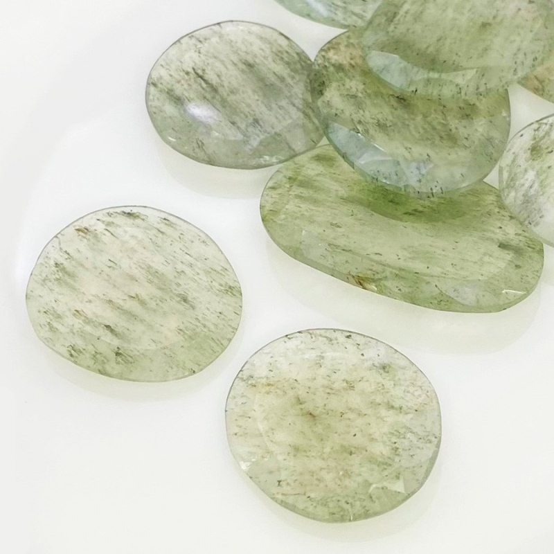 128.6 Carat Green Rutile 22-31mm Rose Cut Irregular Shape AA Grade Gemstones Parcel - Total 9 Pcs.