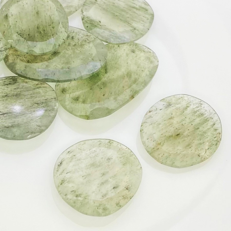 128.6 Carat Green Rutile 22-31mm Rose Cut Irregular Shape AA Grade Gemstones Parcel - Total 9 Pcs.