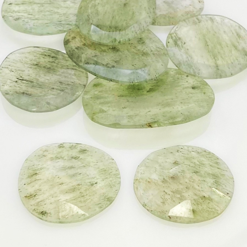 128.6 Carat Green Rutile 22-31mm Rose Cut Irregular Shape AA Grade Gemstones Parcel - Total 9 Pcs.
