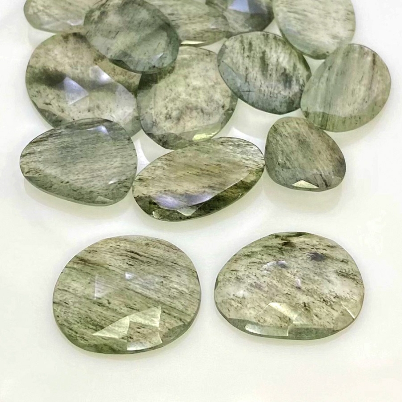 130.9 Carat Green Rutile 16.5-25mm Rose Cut Irregular Shape AA Grade Gemstones Parcel - Total 15 Pcs.
