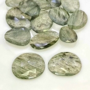 130.9 Carat Green Rutile 16.5-25mm Rose Cut Irregular Shape AA Grade Gemstones Parcel - Total 15 Pcs.