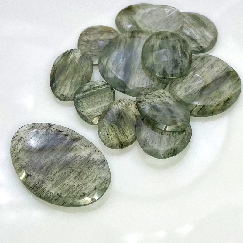 134 Carat Green Rutile 15.5-34mm Rose Cut Irregular Shape AA Grade Gemstones Parcel - Total 13 Pcs.
