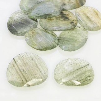 148.6 Carat Green Rutile 24x17-26x19mm Rose Cut Irregular Shape AA Grade Gemstones Parcel - Total 10 Pcs.