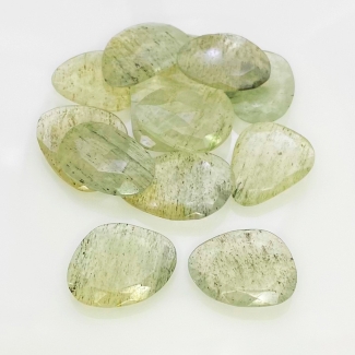 128.1 Carat Green Rutile 19x17-24x17mm Rose Cut Irregular Shape AA Grade Gemstones Parcel - Total 13 Pcs.