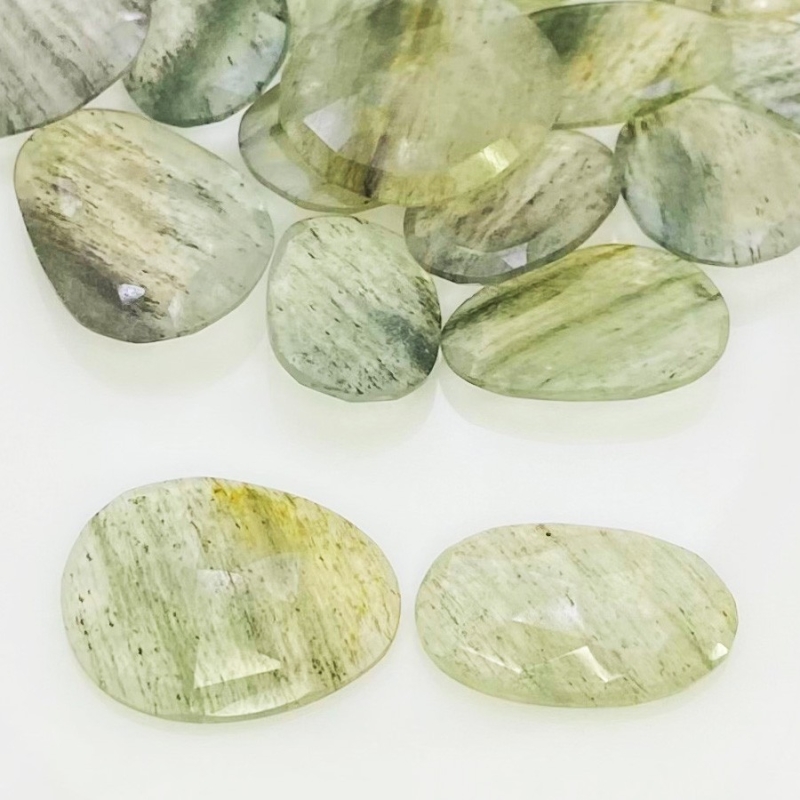 109 Carat Green Rutile 14.5-21mm Rose Cut Irregular Shape AA Grade Gemstones Parcel - Total 19 Pcs.
