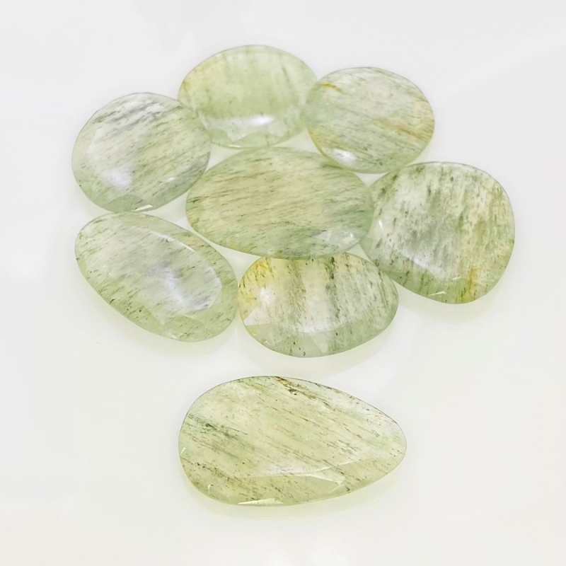 129 Carat Green Rutile 24-31mm Rose Cut Irregular Shape AA Grade Gemstones Parcel - Total 8 Pcs.