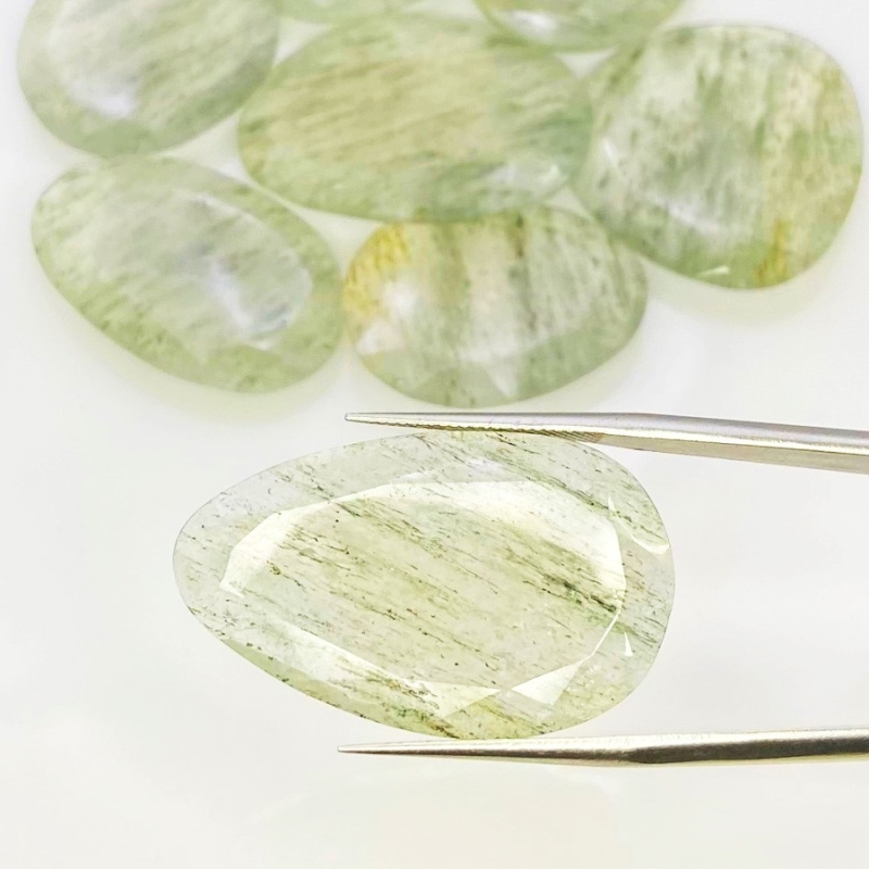 129 Carat Green Rutile 24-31mm Rose Cut Irregular Shape AA Grade Gemstones Parcel - Total 8 Pcs.