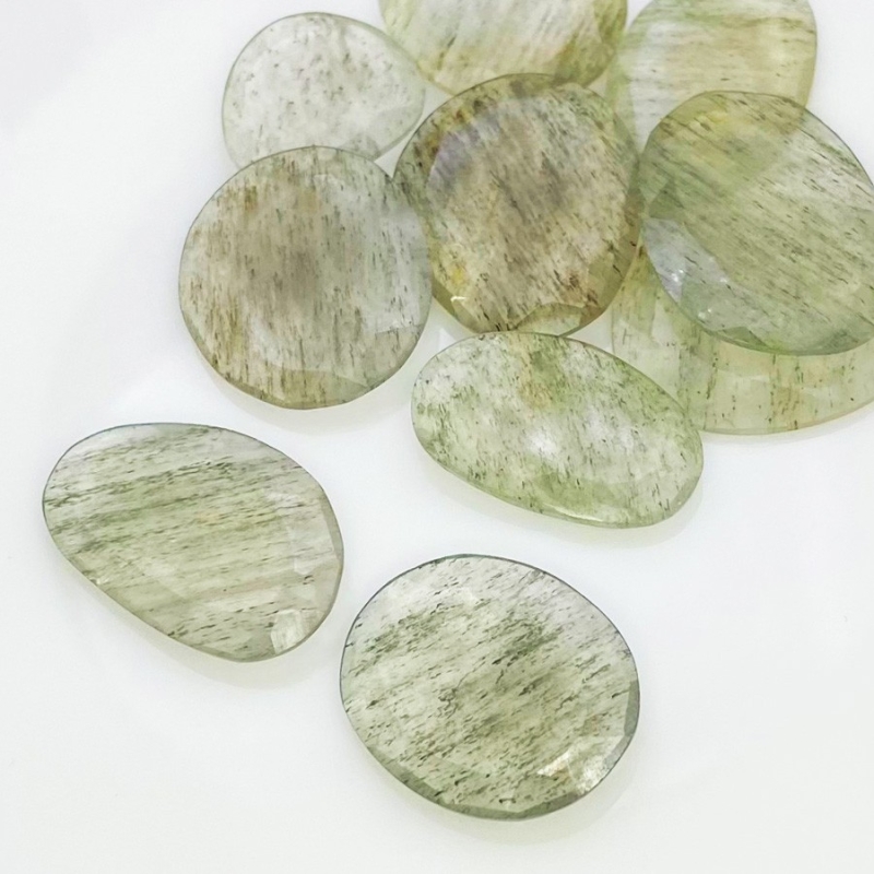 113.8 Carat Green Rutile 17.5-27mm Rose Cut Irregular Shape AA Grade Gemstones Parcel - Total 10 Pcs.