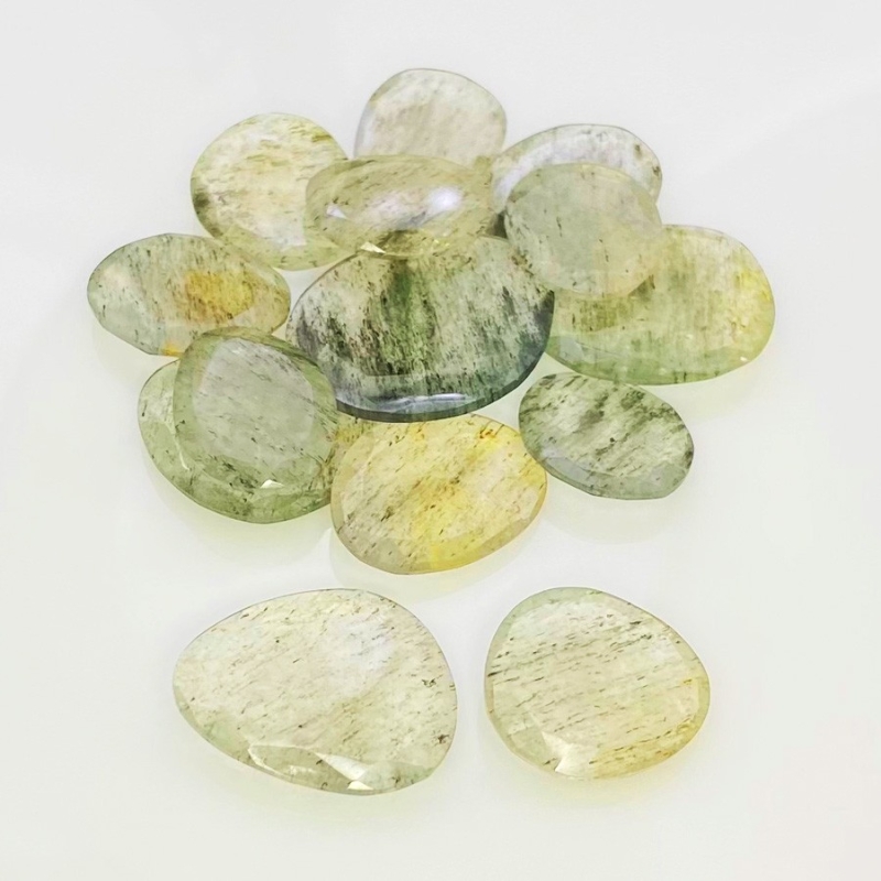 112.2 Carat Green Rutile 16-26mm Rose Cut Irregular Shape AA Grade Gemstones Parcel - Total 14 Pcs.