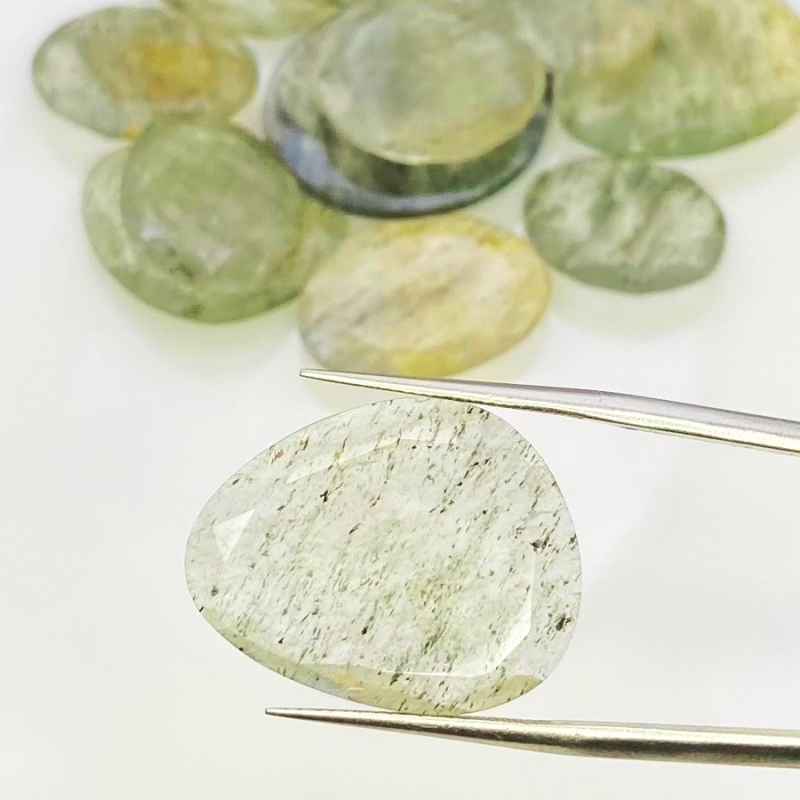 112.2 Carat Green Rutile 16-26mm Rose Cut Irregular Shape AA Grade Gemstones Parcel - Total 14 Pcs.