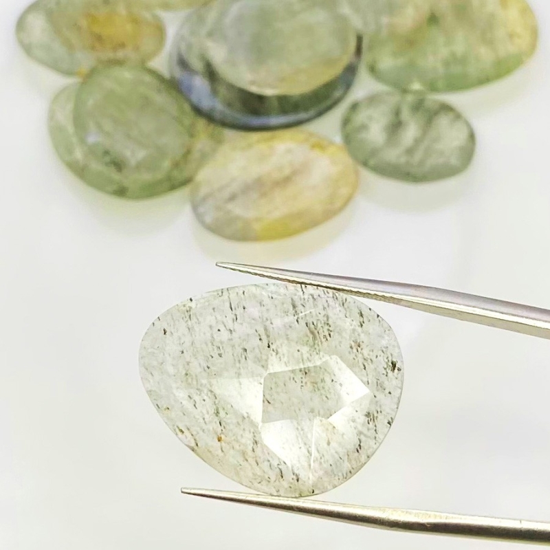 112.2 Carat Green Rutile 16-26mm Rose Cut Irregular Shape AA Grade Gemstones Parcel - Total 14 Pcs.