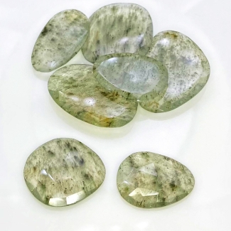 113.65 Carat Green Rutile 22-33mm Rose Cut Irregular Shape AA Grade Gemstones Parcel - Total 7 Pcs.