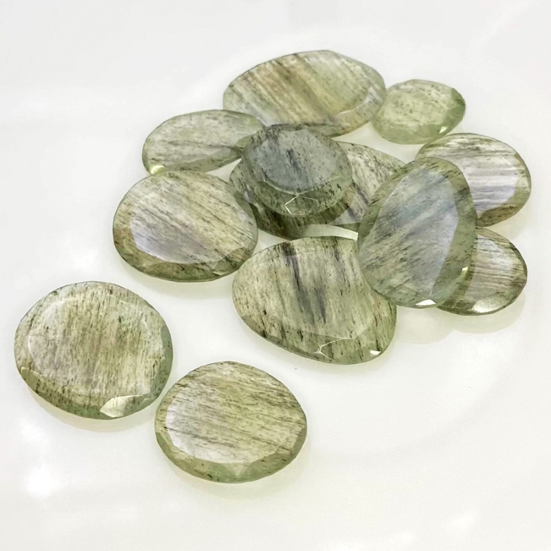 120.7 Carat Green Rutile 15-30mm Rose Cut Irregular Shape AA Grade Gemstones Parcel - Total 12 Pcs.