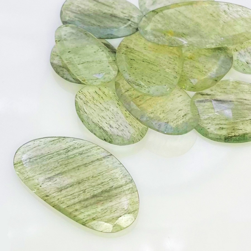 145.75 carat Green Rutile 18.5-36mm Rose Cut Irregular Shape AA Grade Gemstones Parcel - Total 12 Pcs.