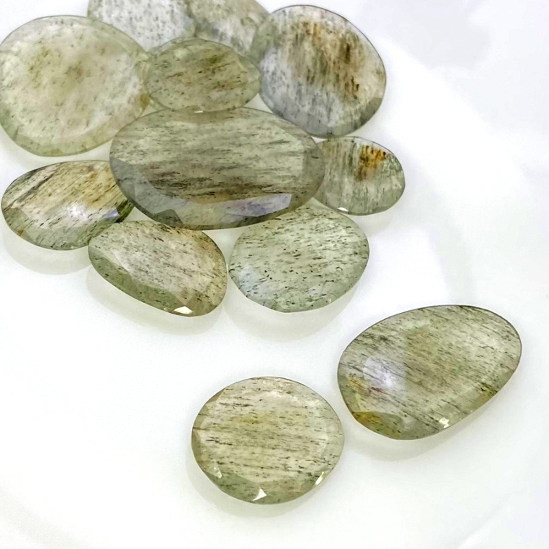 147.55 Carat Green Rutile 16-32mm Rose Cut Irregular Shape AA Grade Gemstones Parcel - Total 13 Pcs.