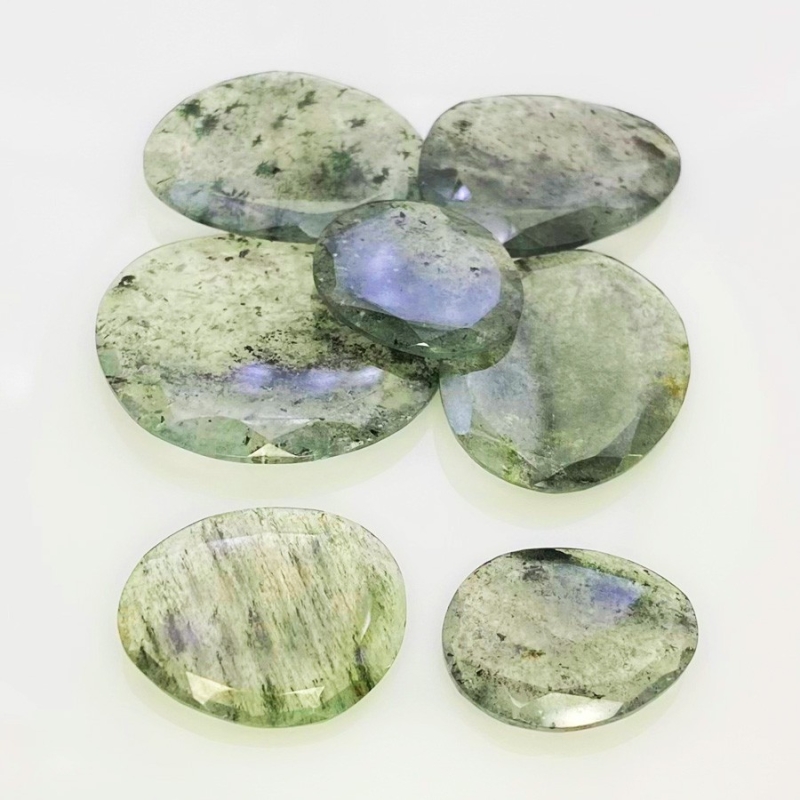 128.95 Carat Green Rutile 21-33mm Rose Cut Irregular Shape AA Grade Gemstones Parcel - Total 7 Pcs.