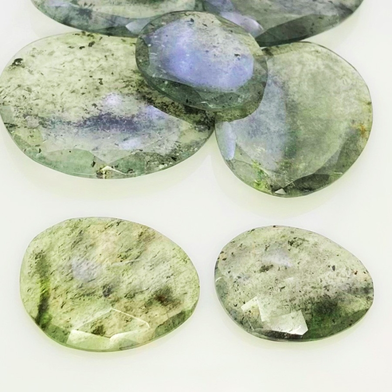 128.95 Carat Green Rutile 21-33mm Rose Cut Irregular Shape AA Grade Gemstones Parcel - Total 7 Pcs.