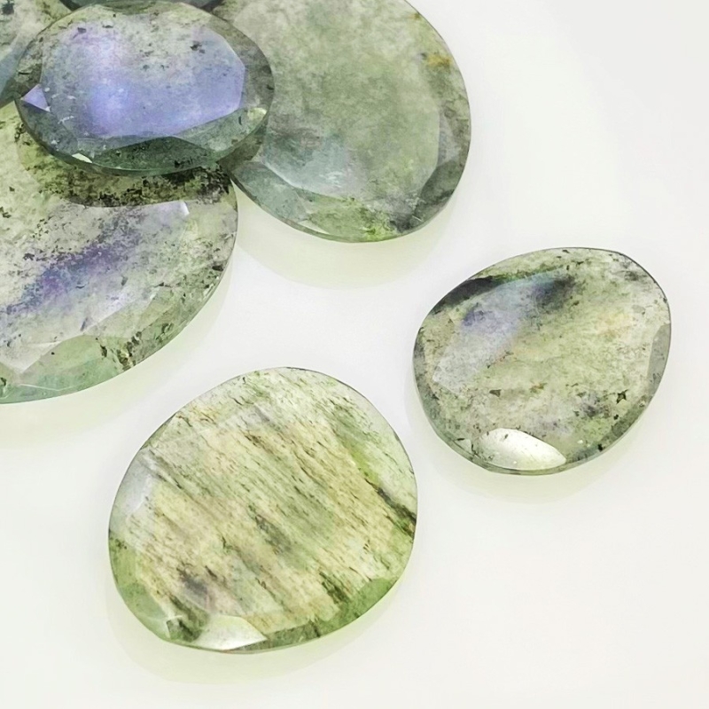 128.95 Carat Green Rutile 21-33mm Rose Cut Irregular Shape AA Grade Gemstones Parcel - Total 7 Pcs.