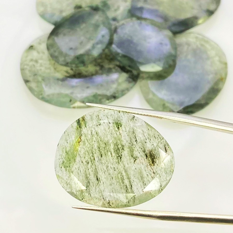 128.95 Carat Green Rutile 21-33mm Rose Cut Irregular Shape AA Grade Gemstones Parcel - Total 7 Pcs.