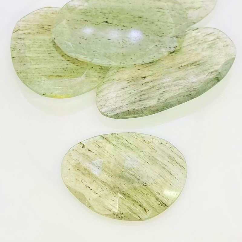 126.95 Carat Green Rutile 30-41mm Rose Cut Irregular Shape AA Grade Gemstones Parcel - Total 5 Pcs.