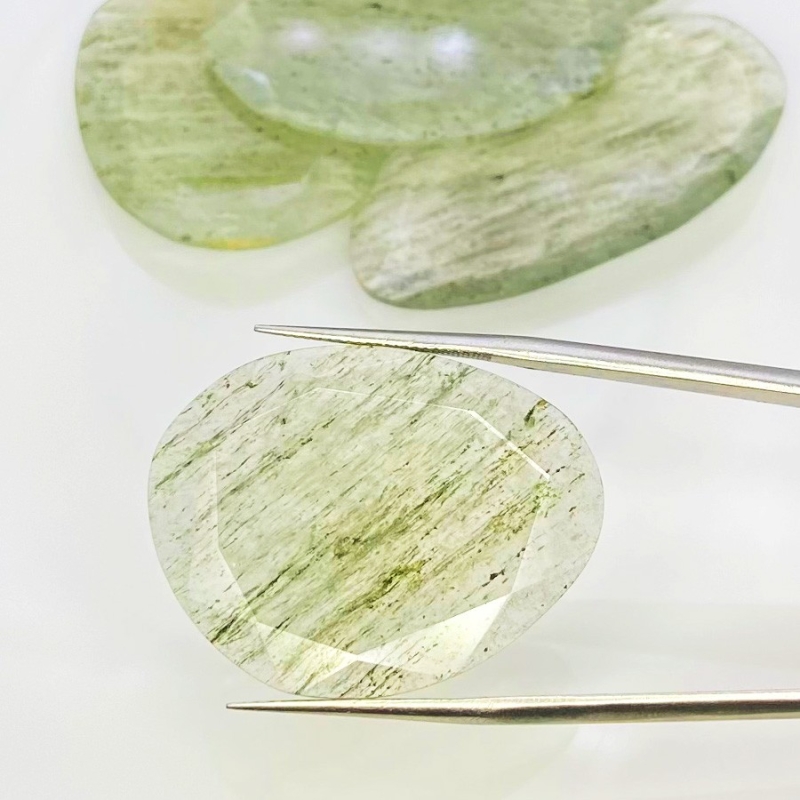 126.95 Carat Green Rutile 30-41mm Rose Cut Irregular Shape AA Grade Gemstones Parcel - Total 5 Pcs.
