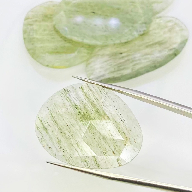 126.95 Carat Green Rutile 30-41mm Rose Cut Irregular Shape AA Grade Gemstones Parcel - Total 5 Pcs.