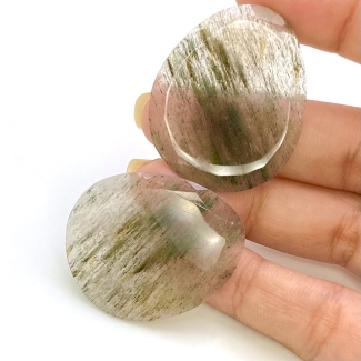 61.95 Carat Green Rutile 35x29mm Rose Cut Irregular Shape AA Grade Gemstones Parcel - Total 2 Pcs.