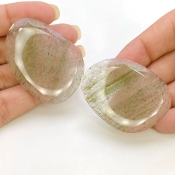 92.4 Carat Green Rutile 44x32mm Rose Cut Irregular Shape AA Grade Gemstones Parcel - Total 2 Pcs.