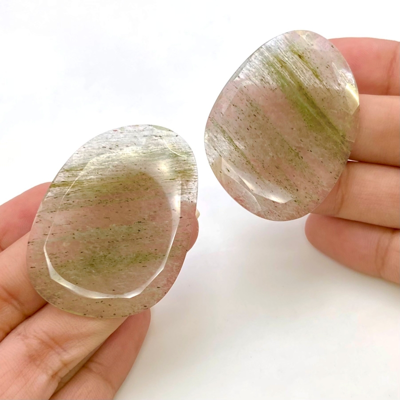 92.4 Carat Green Rutile 44x32mm Rose Cut Irregular Shape AA Grade Gemstones Parcel - Total 2 Pcs.