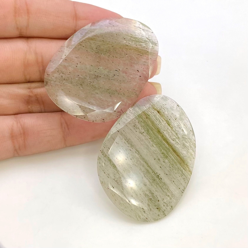92.4 Carat Green Rutile 44x32mm Rose Cut Irregular Shape AA Grade Gemstones Parcel - Total 2 Pcs.