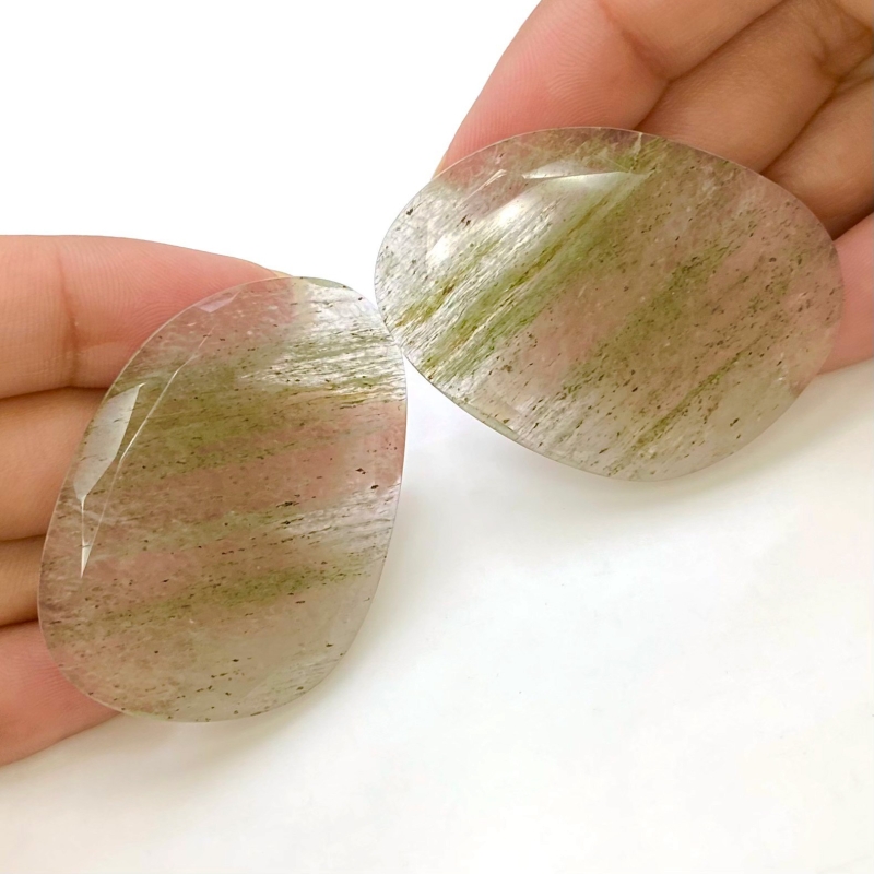 92.4 Carat Green Rutile 44x32mm Rose Cut Irregular Shape AA Grade Gemstones Parcel - Total 2 Pcs.