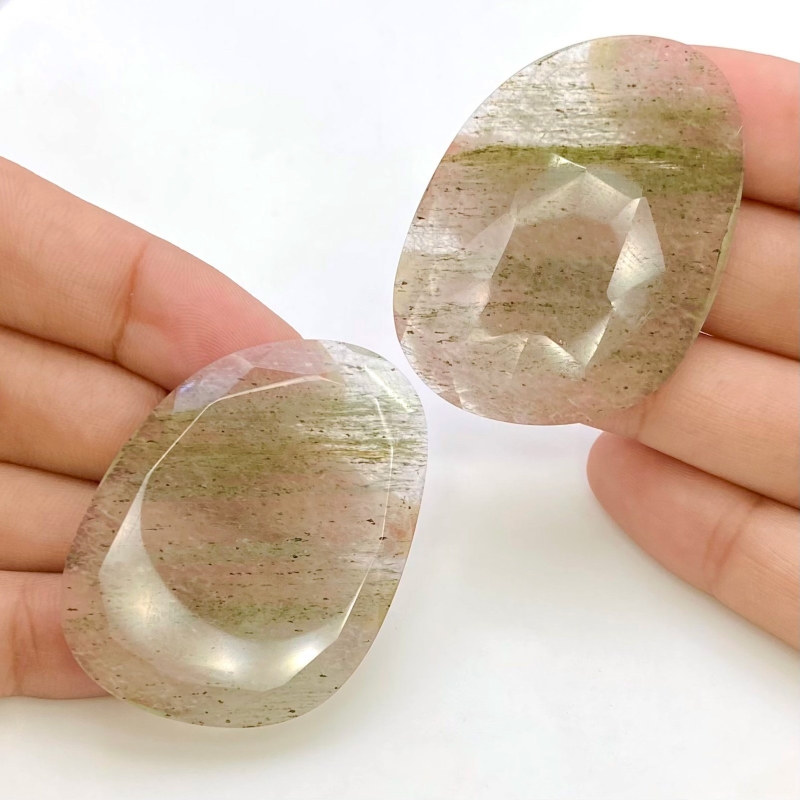92.4 Carat Green Rutile 44x32mm Rose Cut Irregular Shape AA Grade Gemstones Parcel - Total 2 Pcs.