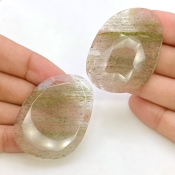 92.4 Carat Green Rutile 44x32mm Rose Cut Irregular Shape AA Grade Gemstones Parcel - Total 2 Pcs.